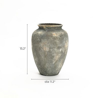 LuxenHome Rustic Gold and Brown Terracotta 15.2-Inch Tall Urn Vase