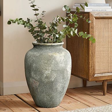 LuxenHome Rustic Gold and Brown Terracotta 15.2-Inch Tall Urn Vase