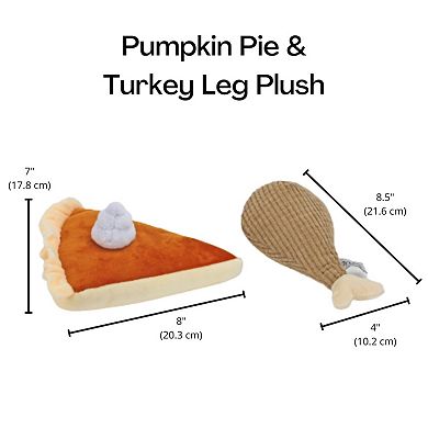 Midlee Thanksgiving Meal Dog Toy Set - Pumpkin Pie & Turkey Leg