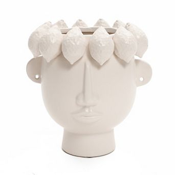 LuxenHome Classic White Ceramic Modern Head 9.6-Inch Tall Vase