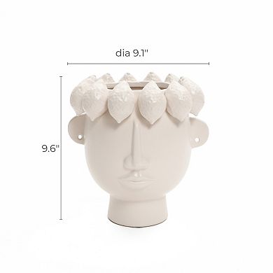 LuxenHome Classic White Ceramic Modern Head 9.6-Inch Tall Vase