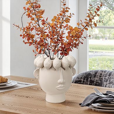 LuxenHome Classic White Ceramic Modern Head 9.6-Inch Tall Vase