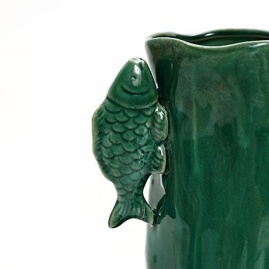 LuxenHome Marine Green Ceramic Fish 15.6-Inch Tall Vase