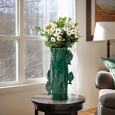 LuxenHome Marine Green Ceramic Fish 15.6-Inch Tall Vase