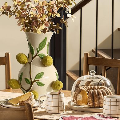 LuxenHome Ivory with Yellow Lemons Ceramic 13.8-Inch Tall Vase