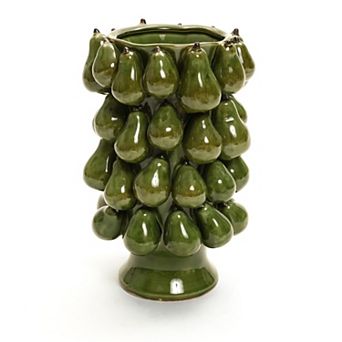 LuxenHome Green Ceramic Modern Pears 12.4-Inch Tall Vase