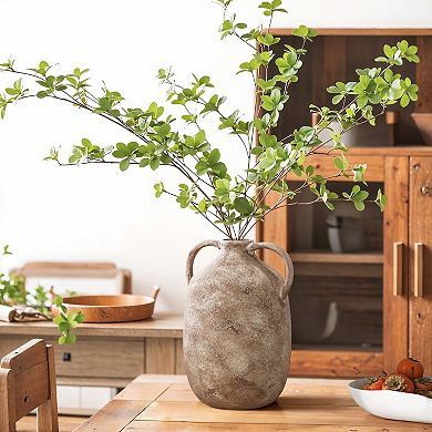 LuxenHome Marble Brown Ceramic 11.5-Inch Tall Jug Vase with Handles