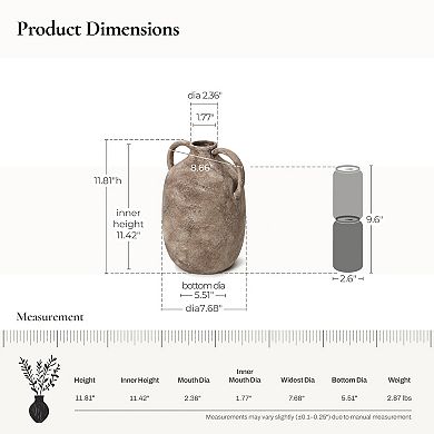 LuxenHome Marble Brown Ceramic 11.5-Inch Tall Jug Vase with Handles
