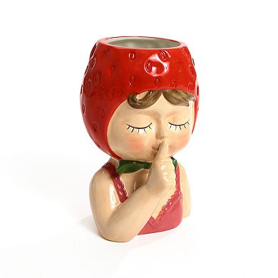 LuxenHome Lady Strawberries Ceramic 8.7-Inch Tall Sculpture Vase