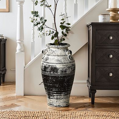 LuxenHome Vingate White and Black Ceramic 18.3-Inch Tall Urn Vase