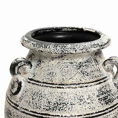 LuxenHome Vingate White and Black Ceramic 18.3-Inch Tall Urn Vase