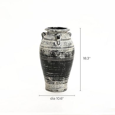 LuxenHome Vingate White and Black Ceramic 18.3-Inch Tall Urn Vase