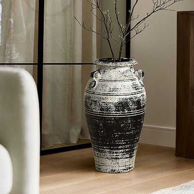 LuxenHome Vingate White and Black Ceramic 18.3-Inch Tall Urn Vase