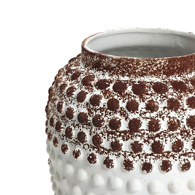 LuxenHome Vintage White and Brown Beaded 12-Inch Tall Urn Vase