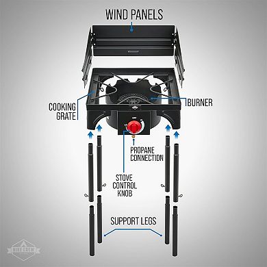 Hike Crew Cast Iron 1-Burner Gas Camping Stove, 75,000 BTU Portable Stove w/Flame Control & More!