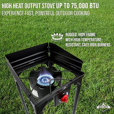Hike Crew Cast Iron 1-Burner Gas Camping Stove, 75,000 BTU Portable Stove w/Flame Control & More!
