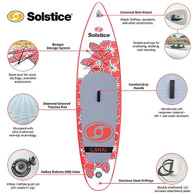 Solstice Watersports Lanai 10 Foot Inflatable Stand-Up Paddle Board Kit, Red