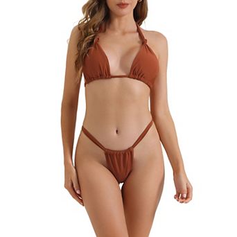 Women's Push Up Halter Bikini Sets, 2 pc Double Tie Back Triangle Bottoms Swimwear Bathing Suits