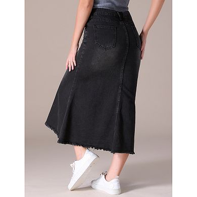 Women's Denim Skirts High Waisted A-Line Fishtail Long Jean Skirt