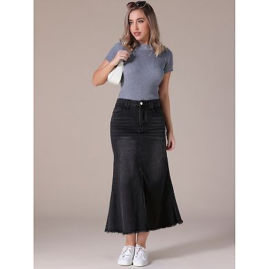 Women's Denim Skirts High Waisted A-Line Fishtail Long Jean Skirt