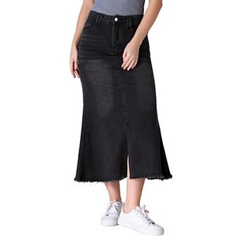 Women's Denim Skirts High Waisted A-Line Fishtail Long Jean Skirt