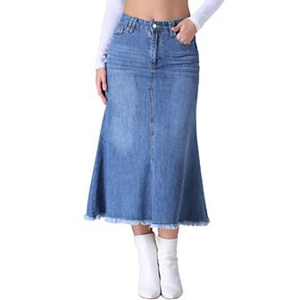 Women's Denim Skirts High Waisted A-Line Fishtail Long Jean Skirt