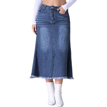 Women's Denim Skirts High Waisted A-Line Fishtail Long Jean Skirt