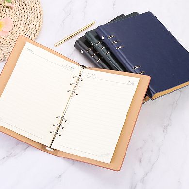 6 Ring Binder Cover, A5 Leather Notebook Binder Loose Leaf Personal Planner with 80 Sheets