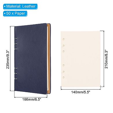 6 Ring Binder Cover, A5 Leather Notebook Binder Loose Leaf Personal Planner with 80 Sheets