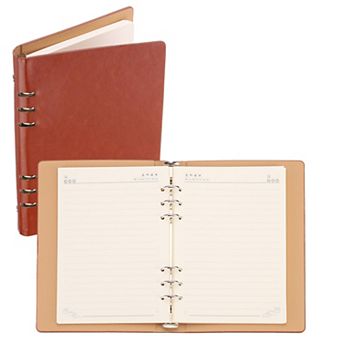 6 Ring Binder Cover, A5 Leather Notebook Binder Loose Leaf Personal Planner with 80 Sheets