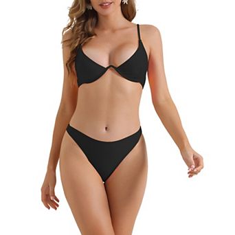 Women's Halter Underwire Bikini Sets, 2 pc Adjustable Spaghetti Straps Triangle Bottoms Swimwear