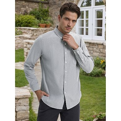 Men's Long Sleeve Button Down Collar Regular Fit Business Oxford Dress Shirt