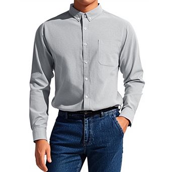 Men's Long Sleeve Button Down Collar Regular Fit Business Oxford Dress Shirt