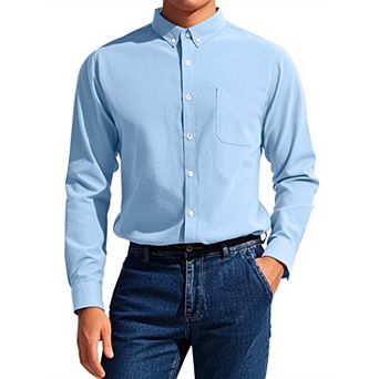 Men's Long Sleeve Button Down Collar Regular Fit Business Oxford Dress Shirt