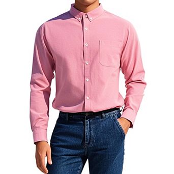 Men's Long Sleeve Button Down Collar Regular Fit Business Oxford Dress Shirt