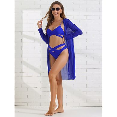 Women's Cut Out Criss Cross Adjustable Straps Bikini Sets, 3 Piece Triangle Bottoms Swimwear Suits