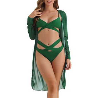 Women's Cut Out Criss Cross Adjustable Straps Bikini Sets, 3 pc Triangle Bottoms Swimwear Suits