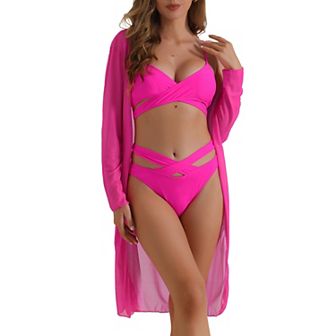 Women's Cut Out Criss Cross Adjustable Straps Bikini Sets, 3 pc Triangle Bottoms Swimwear Suits
