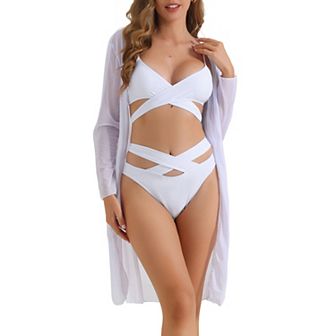 Women's Cut Out Criss Cross Adjustable Straps Bikini Sets, 3 pc Triangle Bottoms Swimwear Suits