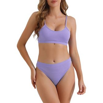 Women's Adjustable Spaghetti Straps Bikini Sets, 2 pc Ribbed High Waist Bottoms Swimwear Suits