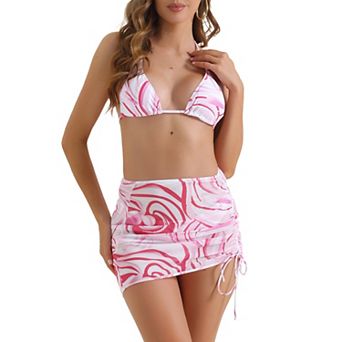 Women's Halter Contrast Color Bikini Sets, 3 pc Tie Back Swimwear Triangle Bottoms Bathing Suits