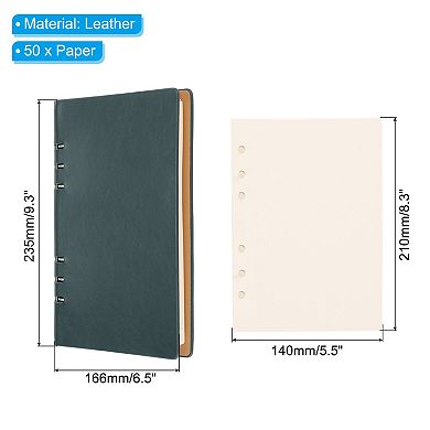 6 Ring Binder Cover, 2 Pack A5 Leather Notebook Binder with 160 Sheets Paper