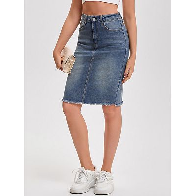 Denim Skirt Work Skirts Vans Women's Denim Skirt Raw Hem High
