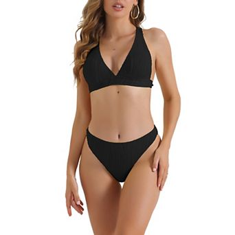Women's V Neck Crisscross Bikini Sets, 2 pc Back Drawstring Triangle Bottoms Swimwear Suits
