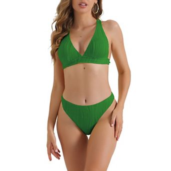 Women's V Neck Crisscross Bikini Sets, 2 pc Back Drawstring Triangle Bottoms Swimwear Suits