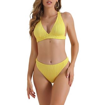 Women's V Neck Crisscross Bikini Sets, 2 pc Back Drawstring Triangle Bottoms Swimwear Suits