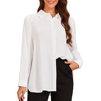 Button Down Shirts for Women Dress Shirts Work Wear Collared Side Slits Long Sleeve Blouses