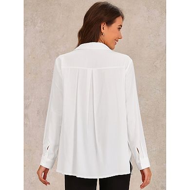 Button Down Shirts for Women Dress Shirts Work Wear Collared Side Slits Long Sleeve Blouses