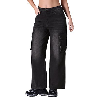Women's Cargo Jean High Waisted Casual Baggy Wide Leg Denim