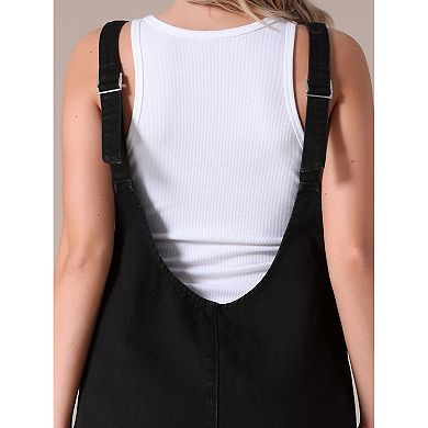 Women's Denim Romper Sleeveless Casual Loose Jean Overall Shorts with Pockets